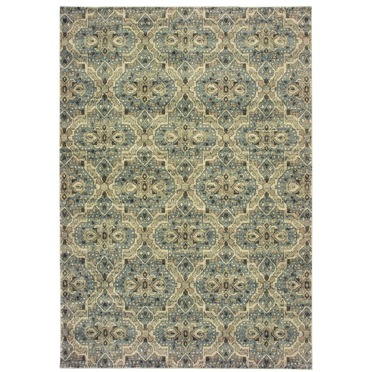 Raleigh Ivory Blue Traditional Geometric Indoor Rug