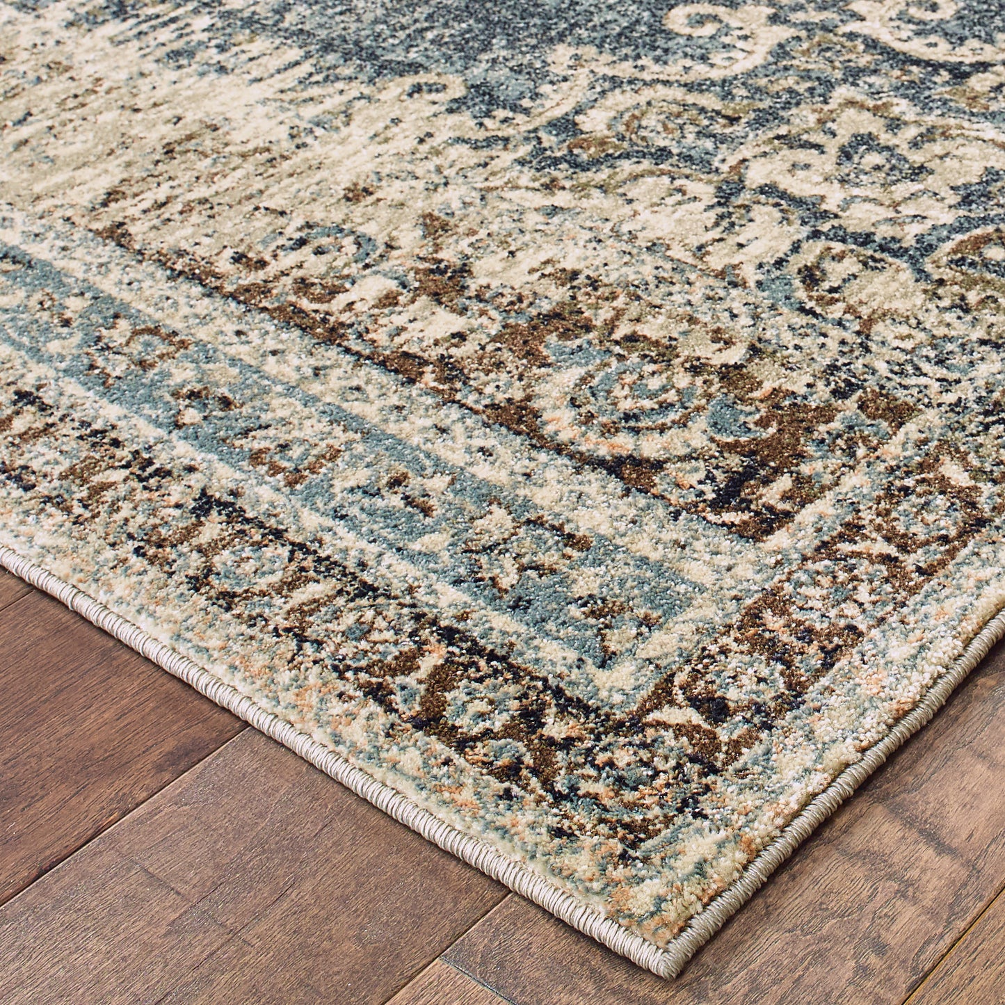 Raleigh Blue Ivory Bohemian Oriental Indoor Rug