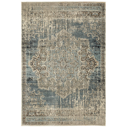 Raleigh Blue Ivory Bohemian Oriental Indoor Rug