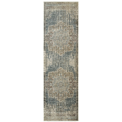 Raleigh Blue Ivory Bohemian Oriental Indoor Rug