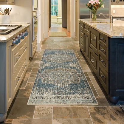 Raleigh Blue Ivory Bohemian Oriental Indoor Rug