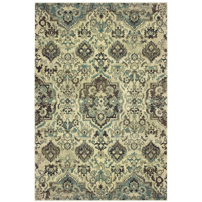 Raleigh Ivory Grey Traditional Oriental Indoor Rug