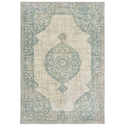 Raleigh Ivory Blue Bohemian Oriental Indoor Rug