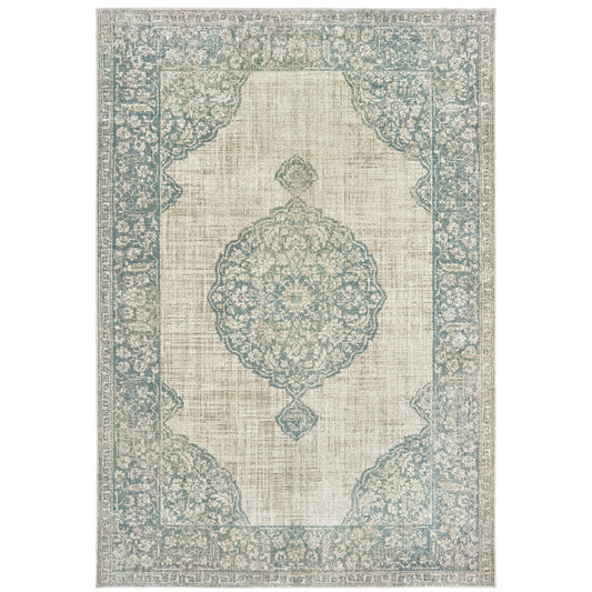 Raleigh Ivory Blue Bohemian Oriental Indoor Rug