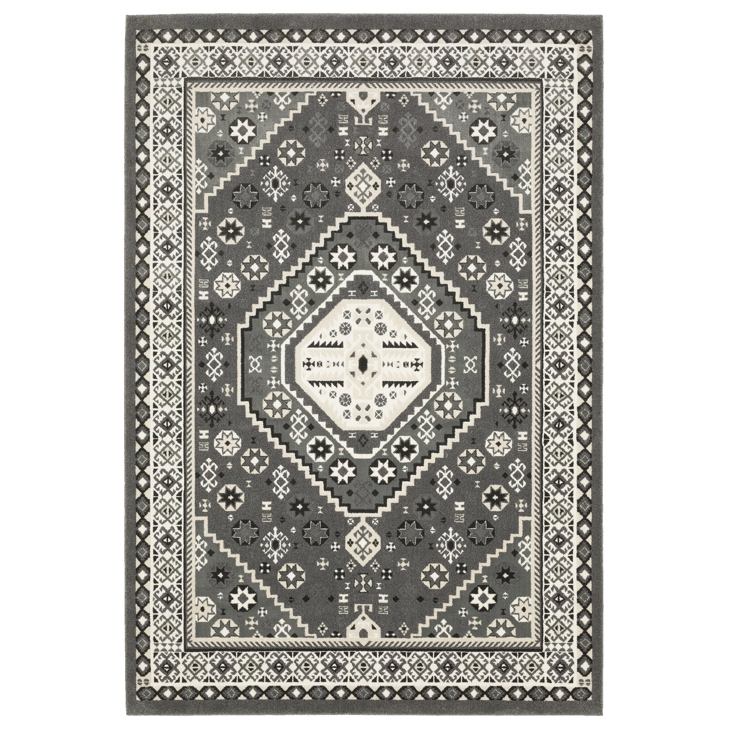 Raylan Grey Ivory Traditional Medallion Indoor Rug