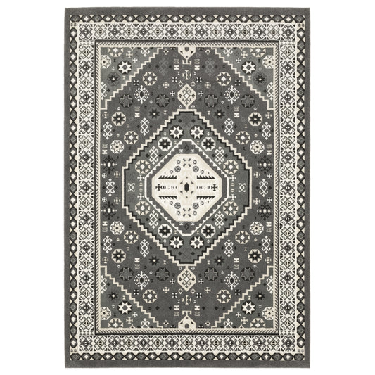 Raylan Grey Ivory Traditional Medallion Indoor Rug