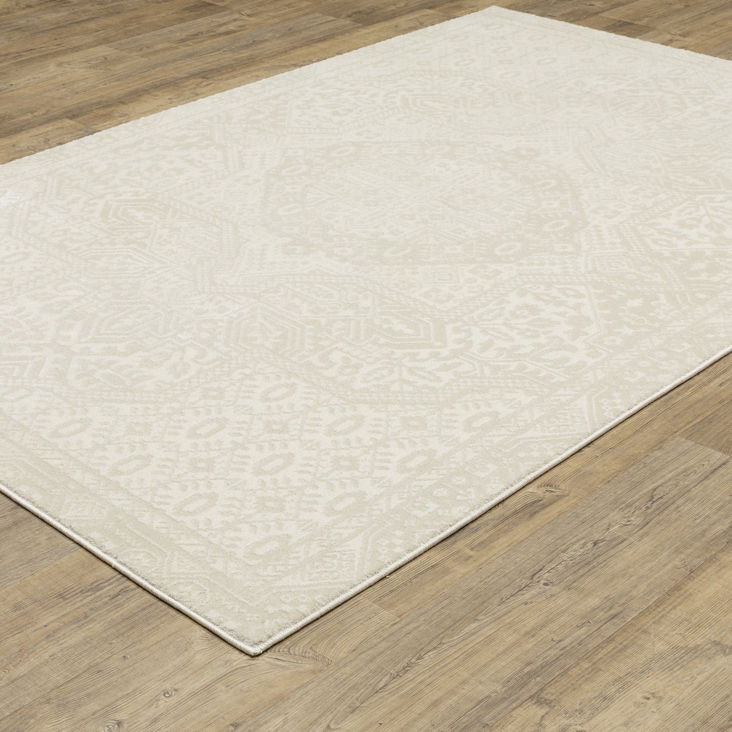 Raylan Ivory Beige Transitional Medallion Indoor Rug