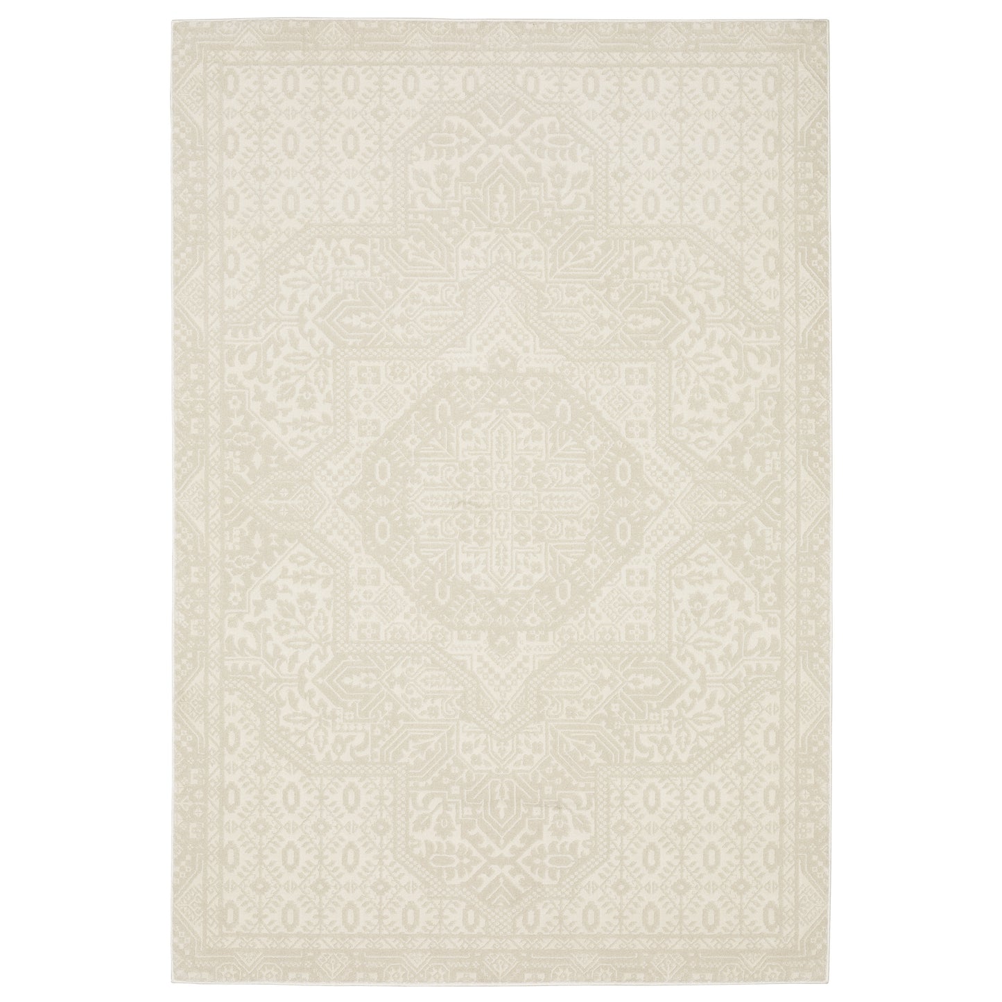 Raylan Ivory Beige Transitional Medallion Indoor Rug