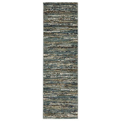 Reed Blue Brown Casual Stripes Indoor Rug