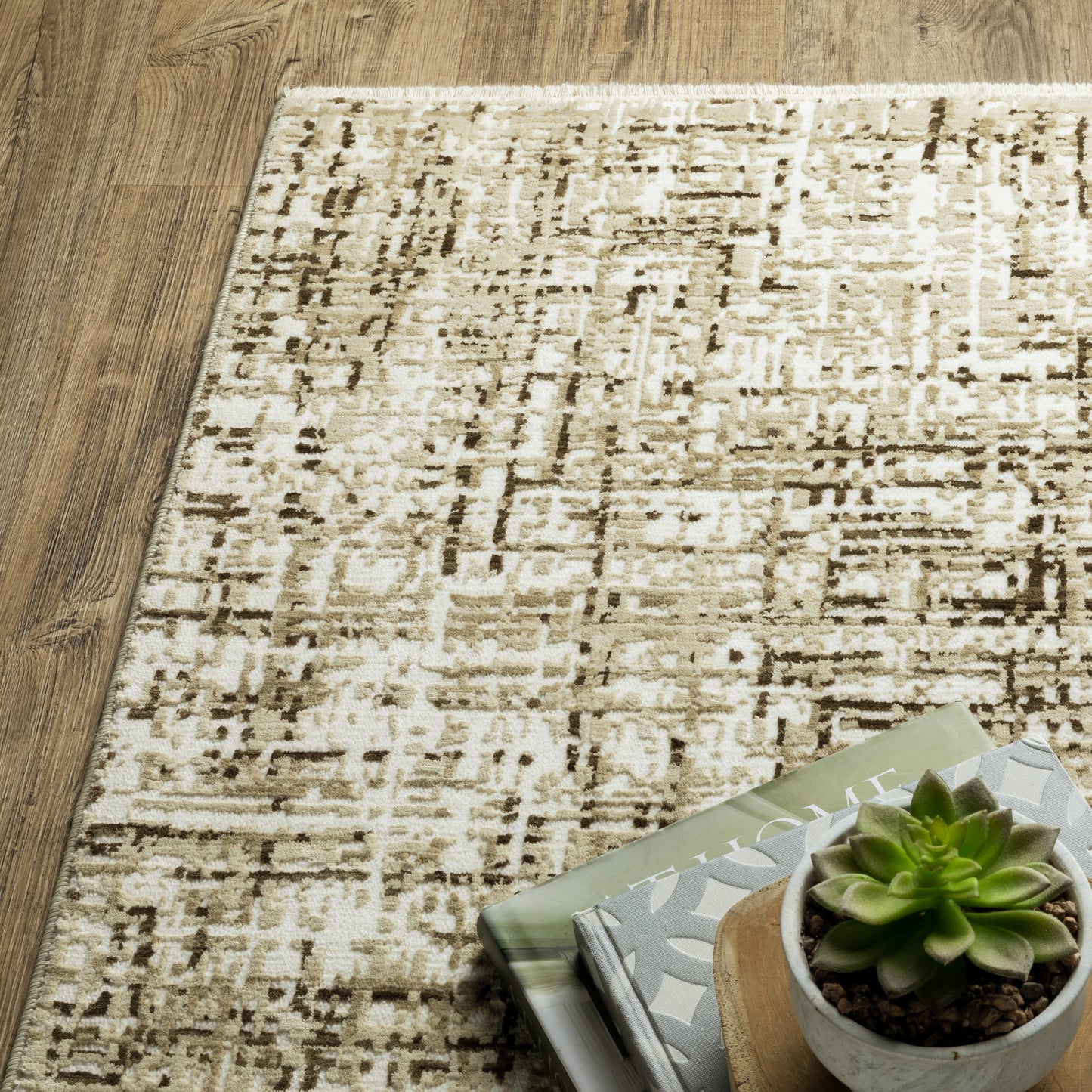 Reed Ivory Brown Modern & Contemporary Abstract Indoor Rug