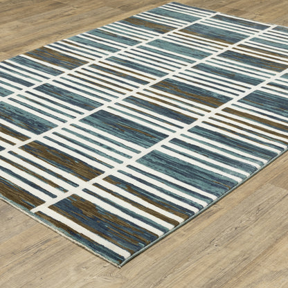 Reed Ivory Blue Modern & Contemporary Geometric Indoor Rug