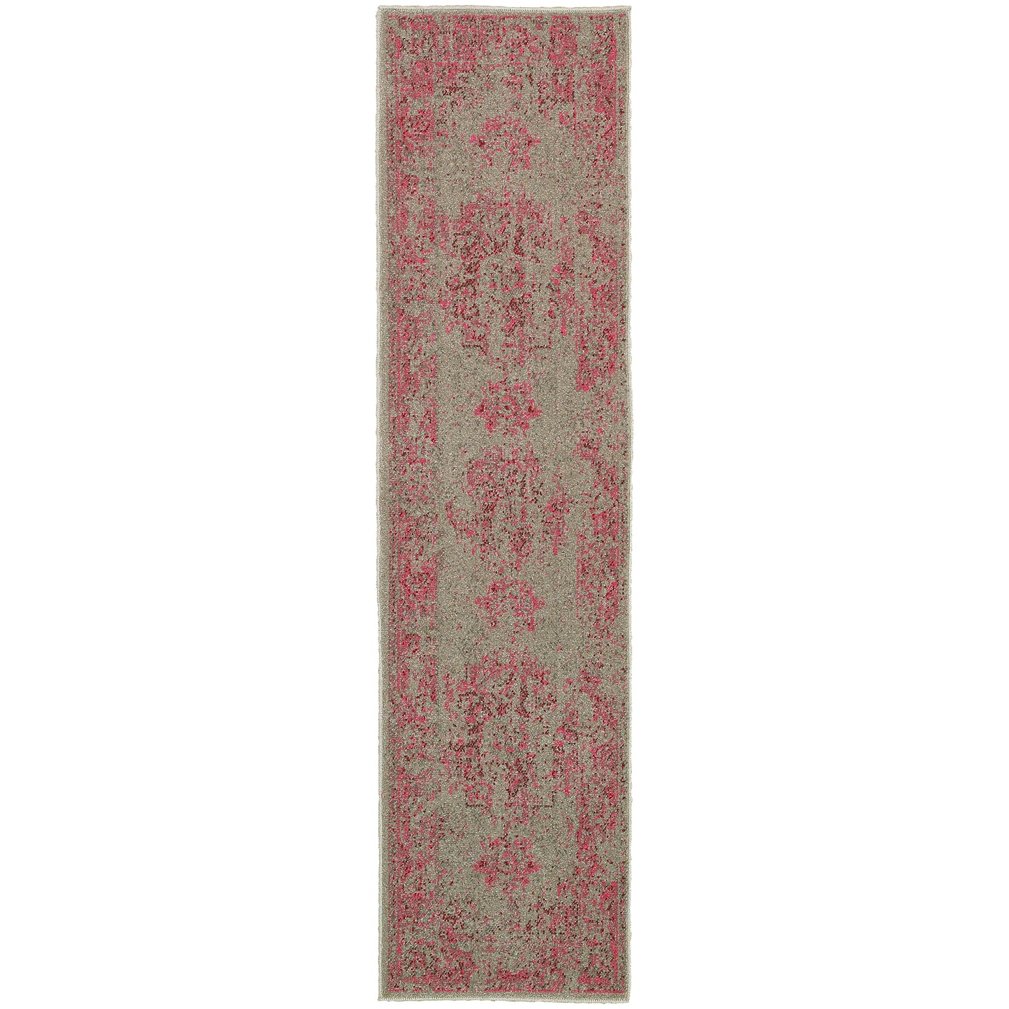 Revival Grey Pink Traditional Oriental Indoor Rug