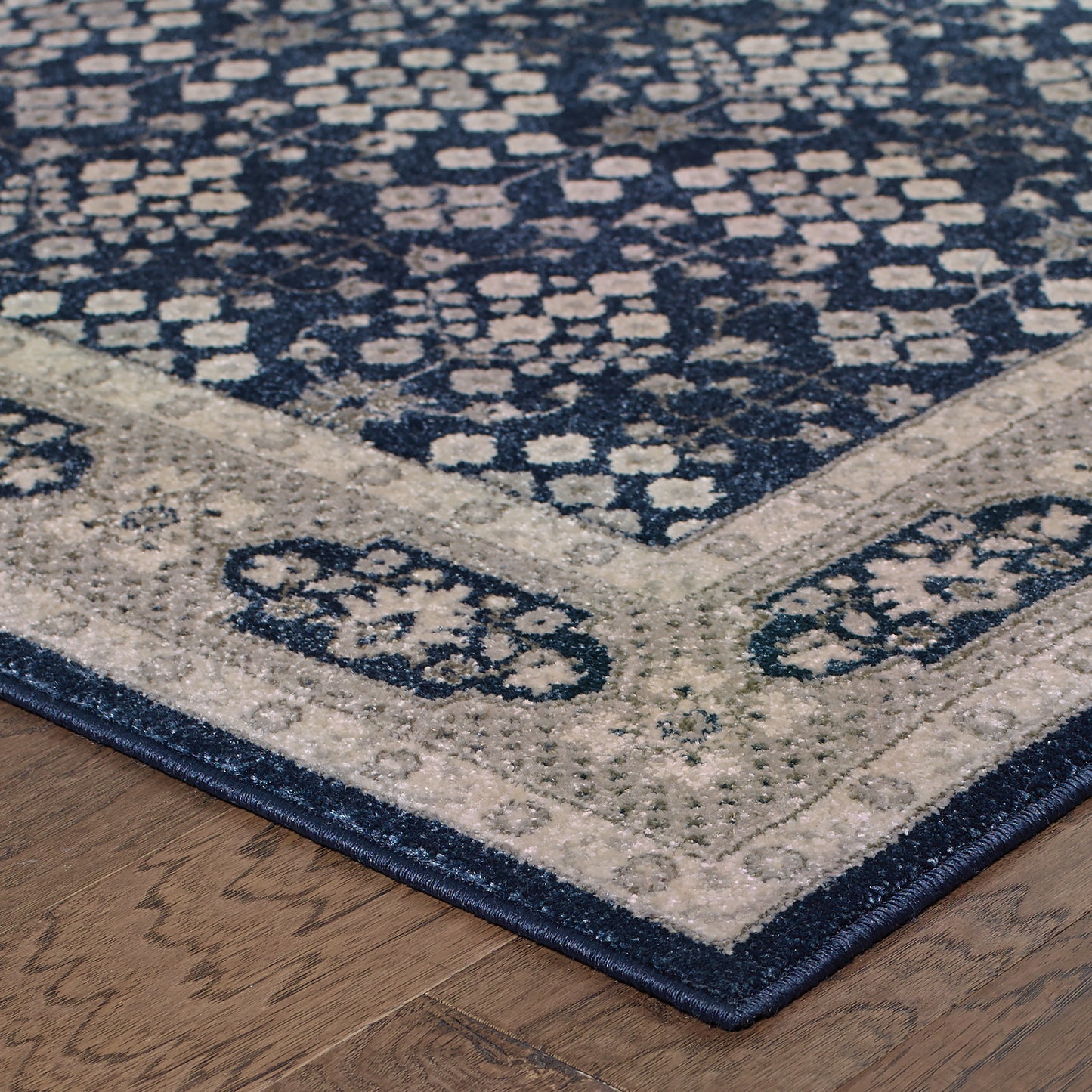 Richmond Navy Grey Traditional Oriental Indoor Rug