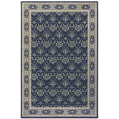 Richmond Navy Grey Traditional Oriental Indoor Rug