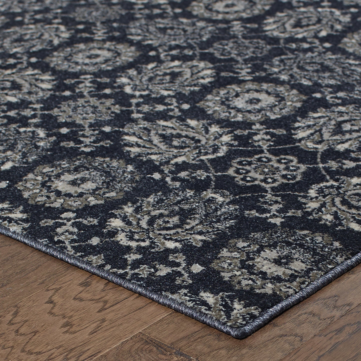 Richmond Navy Grey Traditional Oriental Indoor Rug