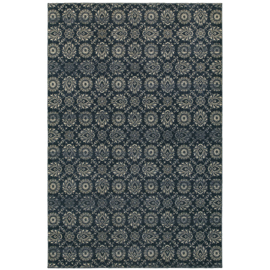 Richmond Navy Grey Traditional Oriental Indoor Rug