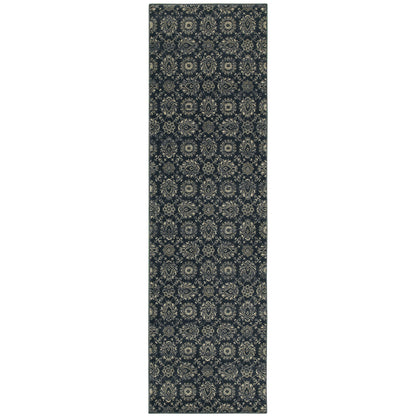 Richmond Navy Grey Traditional Oriental Indoor Rug