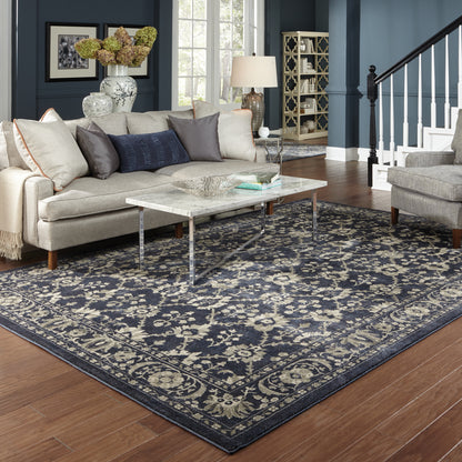 Richmond Navy Grey Traditional Oriental Indoor Rug