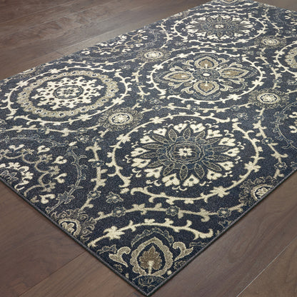 Richmond Navy Ivory Bohemian Floral Indoor Rug