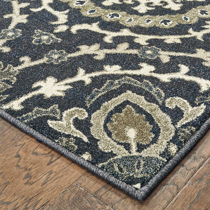 Richmond Navy Ivory Bohemian Floral Indoor Rug