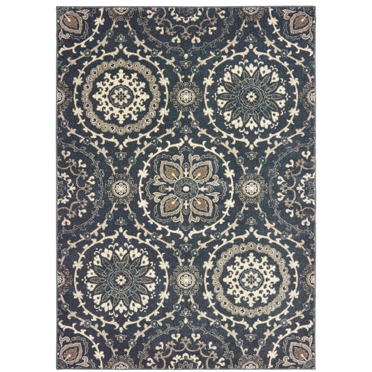 Richmond Navy Ivory Bohemian Floral Indoor Rug