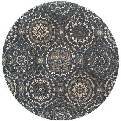 Richmond Navy Ivory Bohemian Floral Indoor Rug