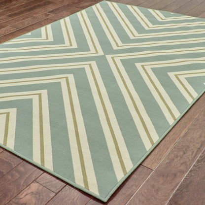 Riviera Blue Ivory Transitional Geometric Indoor/Outdoor Rug