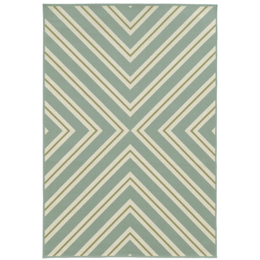 Riviera Blue Ivory Transitional Geometric Indoor/Outdoor Rug