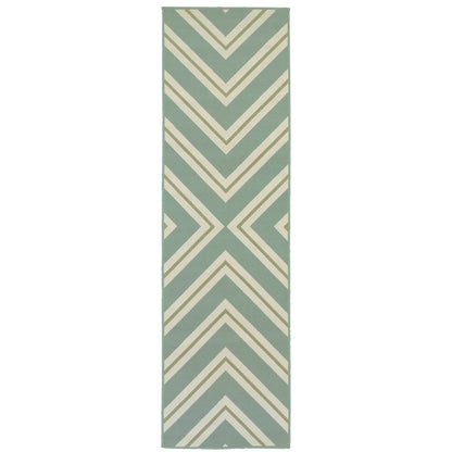 Riviera Blue Ivory Transitional Geometric Indoor/Outdoor Rug