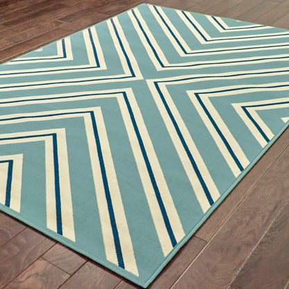 Riviera Blue Ivory Transitional Geometric Indoor/Outdoor Rug