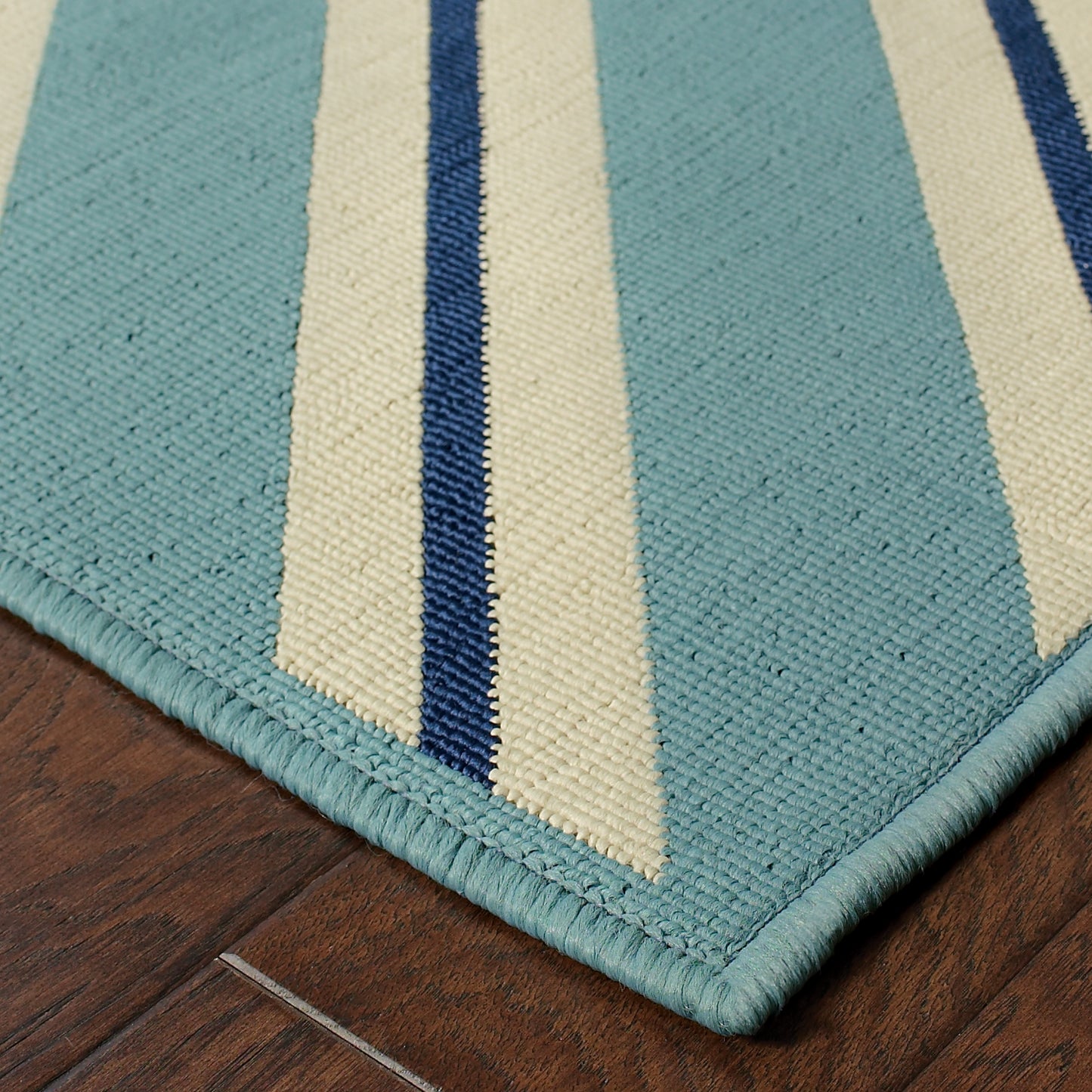 Riviera Blue Ivory Transitional Geometric Indoor/Outdoor Rug