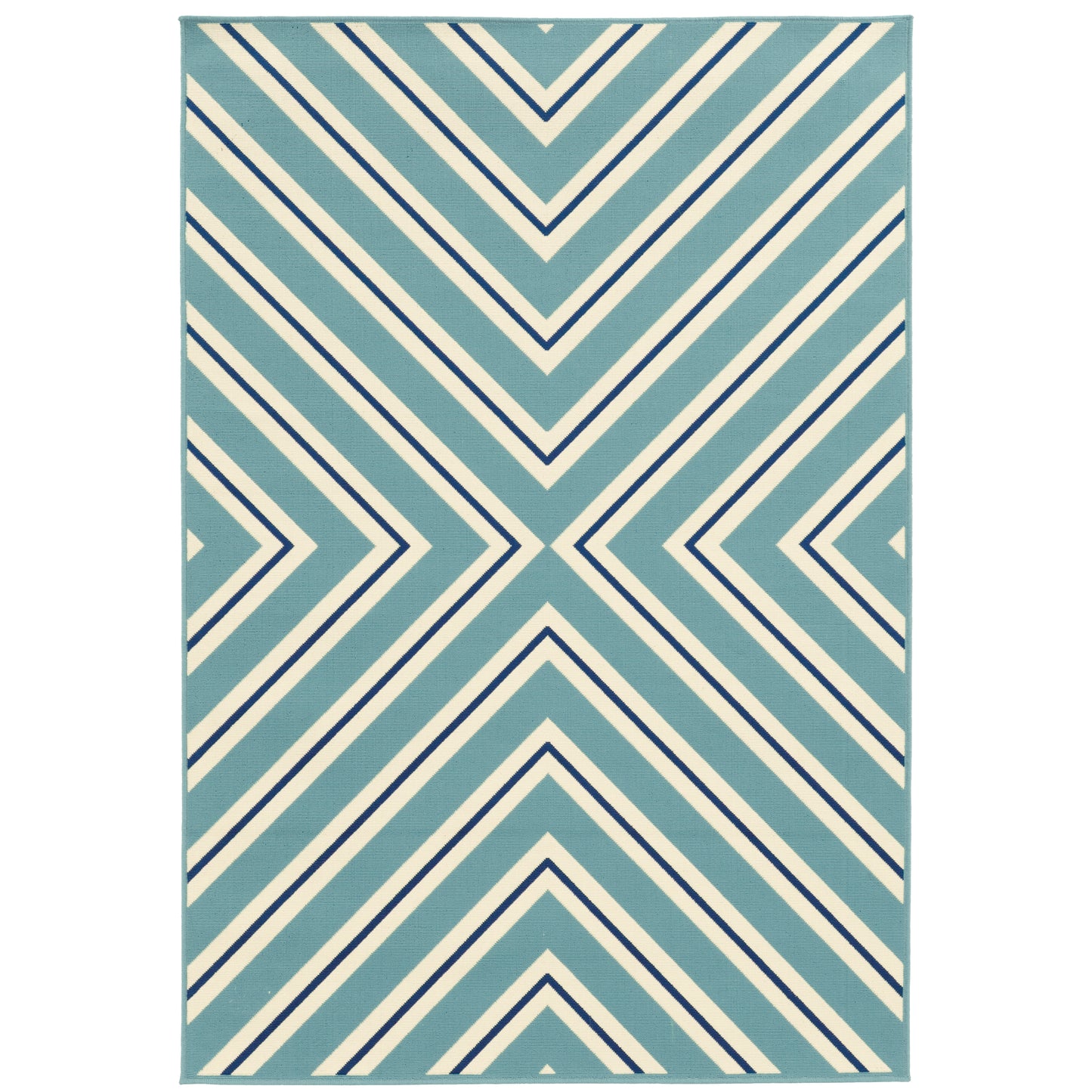 Riviera Blue Ivory Transitional Geometric Indoor/Outdoor Rug