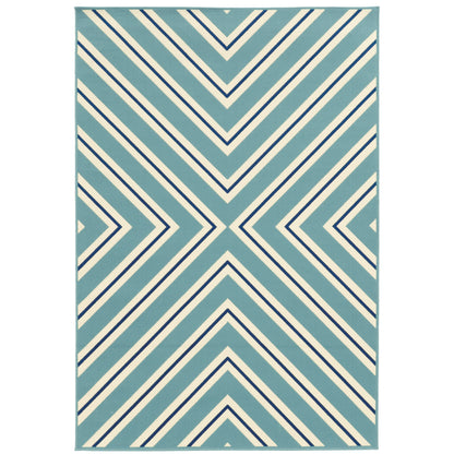 Riviera Blue Ivory Transitional Geometric Indoor/Outdoor Rug