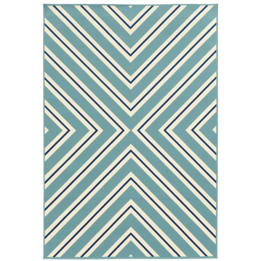 Riviera Blue Ivory Transitional Geometric Indoor/Outdoor Rug