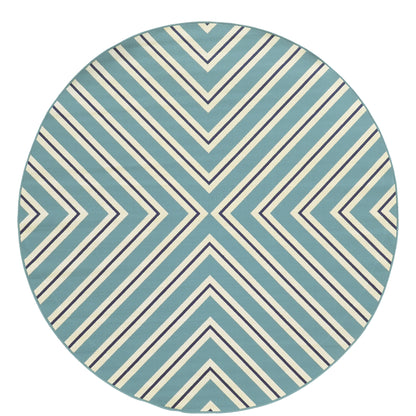 Riviera Blue Ivory Transitional Geometric Indoor/Outdoor Rug