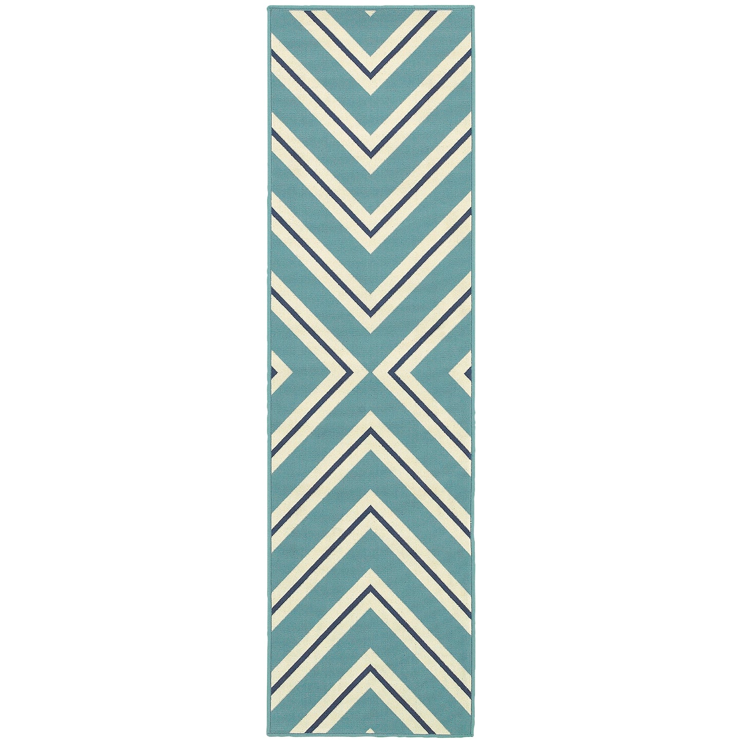 Riviera Blue Ivory Transitional Geometric Indoor/Outdoor Rug