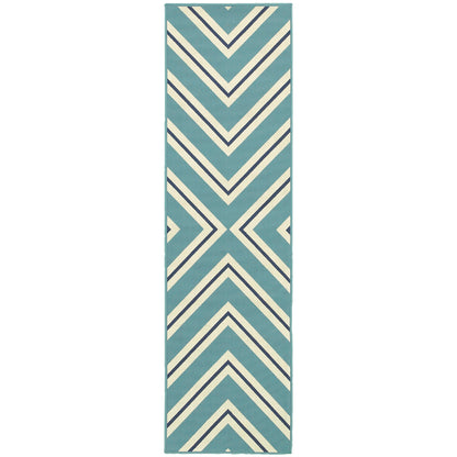 Riviera Blue Ivory Transitional Geometric Indoor/Outdoor Rug