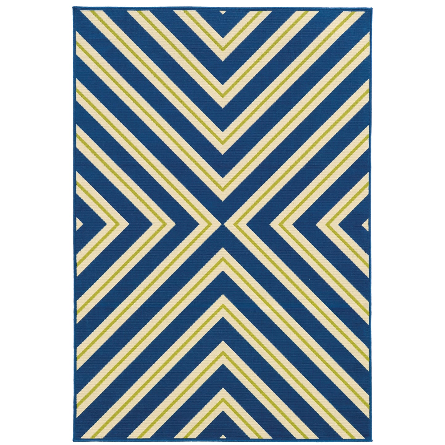 Riviera Blue Ivory Transitional Geometric Indoor/Outdoor Rug