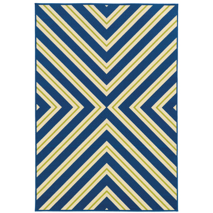 Riviera Blue Ivory Transitional Geometric Indoor/Outdoor Rug