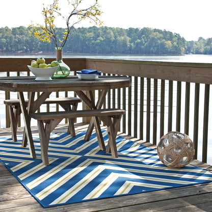 Riviera Blue Ivory Transitional Geometric Indoor/Outdoor Rug