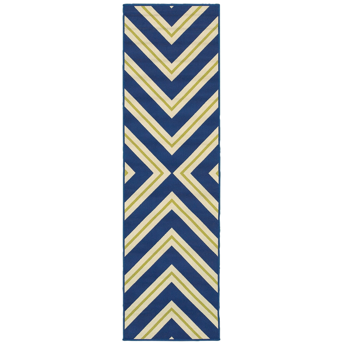 Riviera Blue Ivory Transitional Geometric Indoor/Outdoor Rug