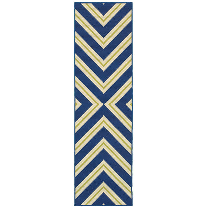 Riviera Blue Ivory Transitional Geometric Indoor/Outdoor Rug