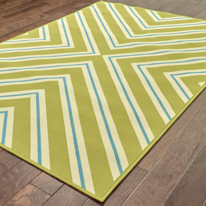 Riviera Green Ivory Transitional Geometric Indoor/Outdoor Rug