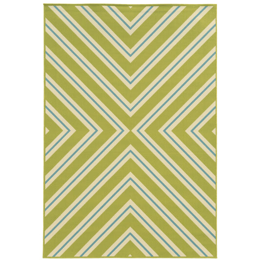 Riviera Green Ivory Transitional Geometric Indoor/Outdoor Rug