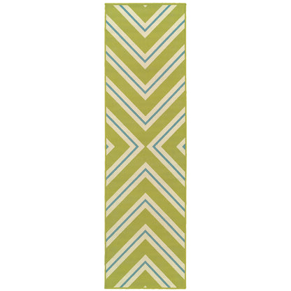 Riviera Green Ivory Transitional Geometric Indoor/Outdoor Rug