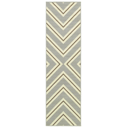 Riviera Grey Ivory Transitional Geometric Indoor/Outdoor Rug