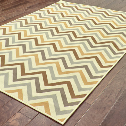 Riviera Grey Gold Transitional Geometric Indoor/Outdoor Rug