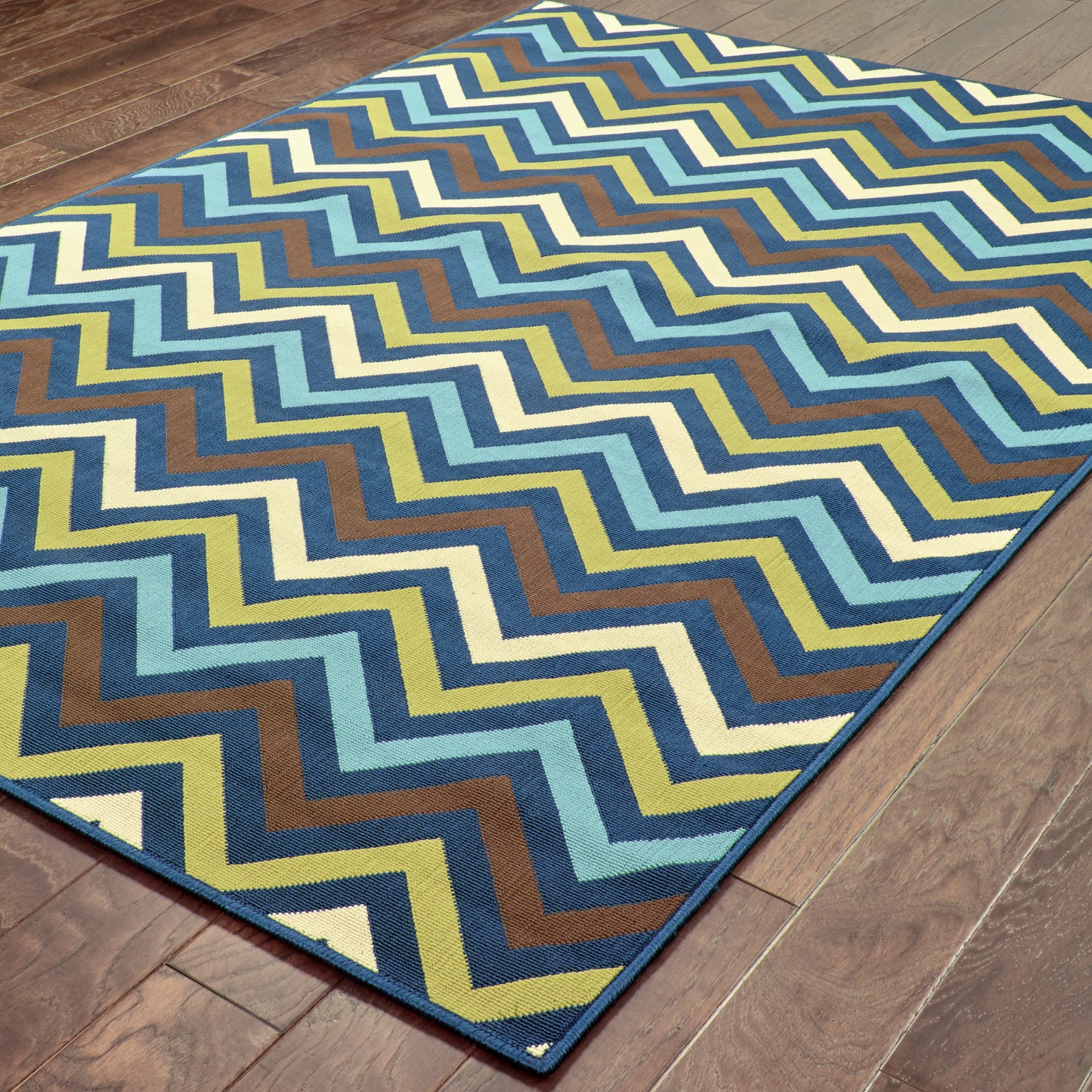 Riviera Blue Green Transitional Geometric Indoor/Outdoor Rug