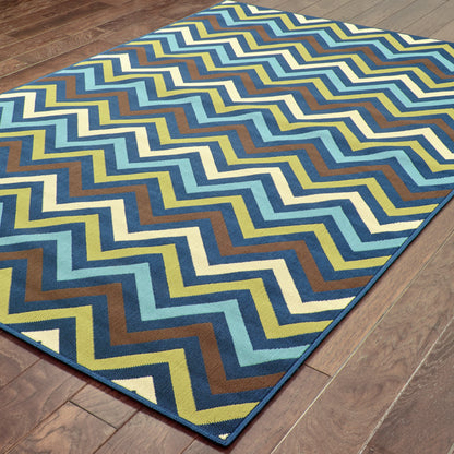 Riviera Blue Green Transitional Geometric Indoor/Outdoor Rug