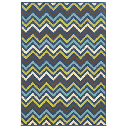 Riviera Blue Green Transitional Geometric Indoor/Outdoor Rug